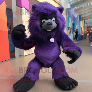 Purple Sloth Bear mascot costume character dressed with a Leggings and Shoe clips