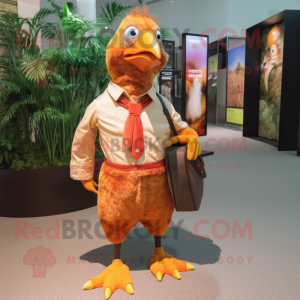 Orange Guinea Fowl mascot costume character dressed with a Bermuda Shorts and Ties