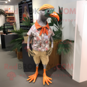 Orange Guinea Fowl mascot costume character dressed with a Bermuda Shorts and Ties