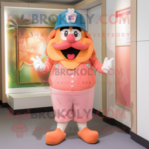 Peach King mascot costume character dressed with a Bermuda Shorts and Berets