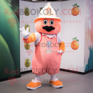Peach King mascot costume character dressed with a Bermuda Shorts and Berets