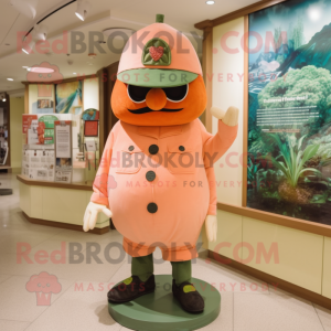 Peach King mascot costume character dressed with a Bermuda Shorts and Berets