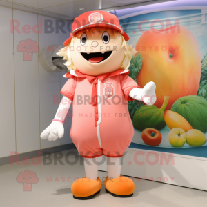 Peach King mascot costume character dressed with a Bermuda Shorts and Berets