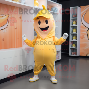 Peach Banana mascot costume character dressed with a Romper and Caps