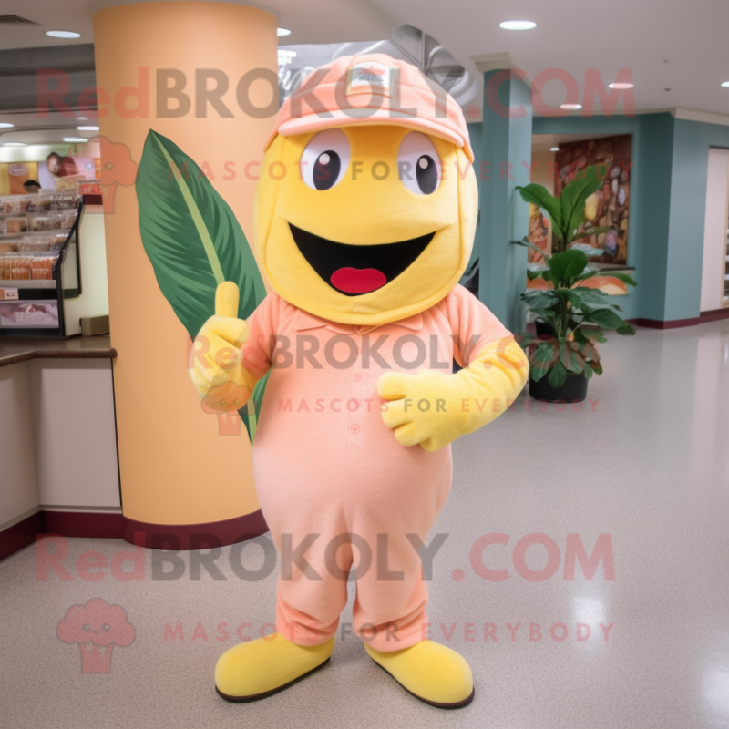 Peach Banana mascot costume character dressed with a Romper and Caps