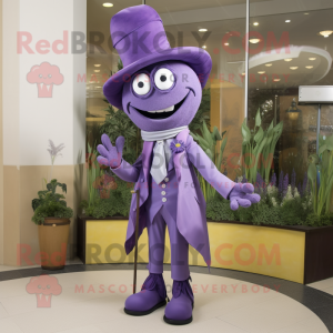 Lavender Plate Spinner mascot costume character dressed with a Suit Pants and Scarves