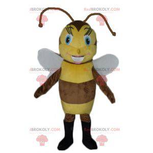 Mascotte ape marrone e gialla civettuola e femminile -