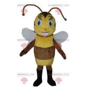 Brown and yellow bee mascot flirtatious and feminine -