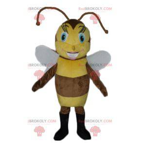 Hnědý a žlutý včelí maskot koketní a ženský - Redbrokoly.com