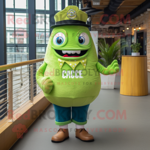 Lime Green Ceviche mascot costume character dressed with a Oxford Shirt and Shoe laces