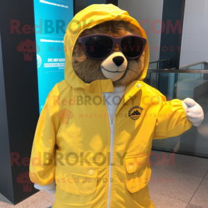 Yellow Seal mascot costume character dressed with a Windbreaker and Sunglasses