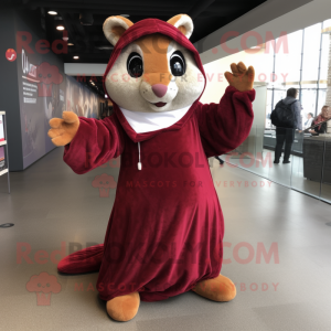 Maroon Flying Squirrel mascot costume character dressed with a Maxi Dress and Beanies