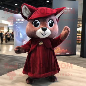 Maroon Flying Squirrel mascot costume character dressed with a Maxi Dress and Beanies