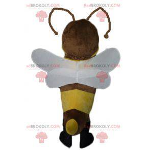 Mascota de abeja marrón y amarilla coqueta y femenina -