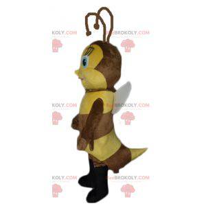 Brun og gul bie-maskot flørtende og feminin - Redbrokoly.com