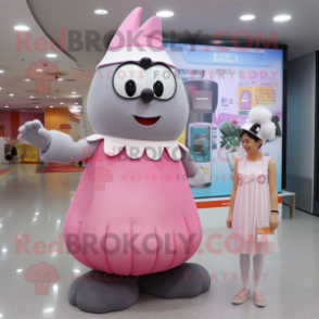 Gray Pink mascot costume character dressed with a Maxi Dress and Watches