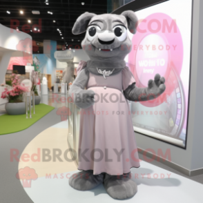 Gray Pink mascot costume character dressed with a Maxi Dress and Watches