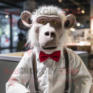 White Baboon mascot costume character dressed with a Button-Up Shirt and Bow ties