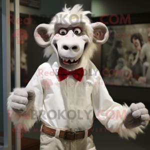 White Baboon mascot costume character dressed with a Button-Up Shirt and Bow ties