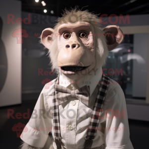 White Baboon mascot costume character dressed with a Button-Up Shirt and Bow ties