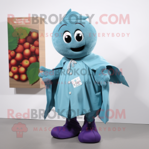 Turquoise Grape mascot costume character dressed with a Poplin Shirt and Shawls