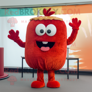 Red Hamburger mascot costume character dressed with a Bodysuit and Hairpins