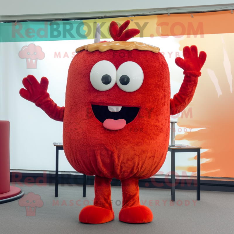 Red Hamburger mascot costume character dressed with a Bodysuit and Hairpins Red Hamburger mascot costume character dressed with a Bodysuit and Hairpins