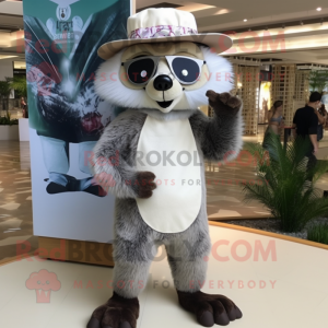 White Raccoon mascot costume character dressed with a Bikini and Hats