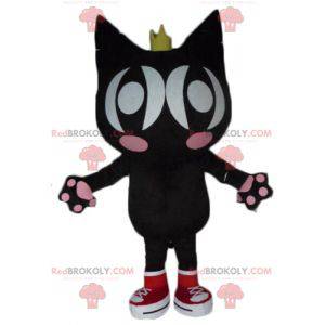 Black and pink cat mascot with wings and a crown -