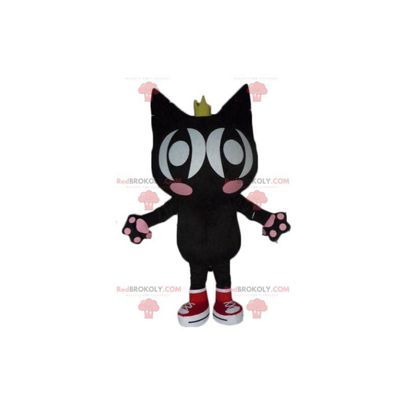 Black and pink cat mascot with wings and a crown -