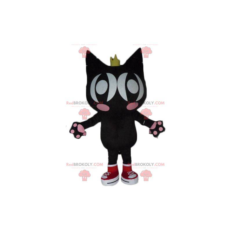 Mascotte de chat noir et rose avec des ailes et une couronne -