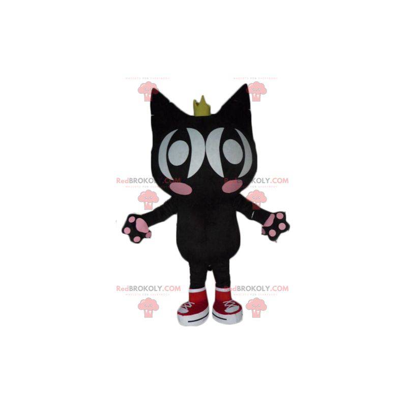 Schwarzes und rosa Katzenmaskottchen mit Flügeln und einer Schwarzes und rosa Katzenmaskottchen mit Flügeln und einer