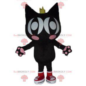 Zwart en roze kat mascotte met vleugels en een kroon -