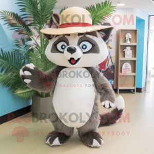 White Raccoon mascot costume character dressed with a Bikini and Hats