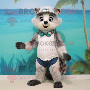 White Raccoon mascot costume character dressed with a Bikini and Hats