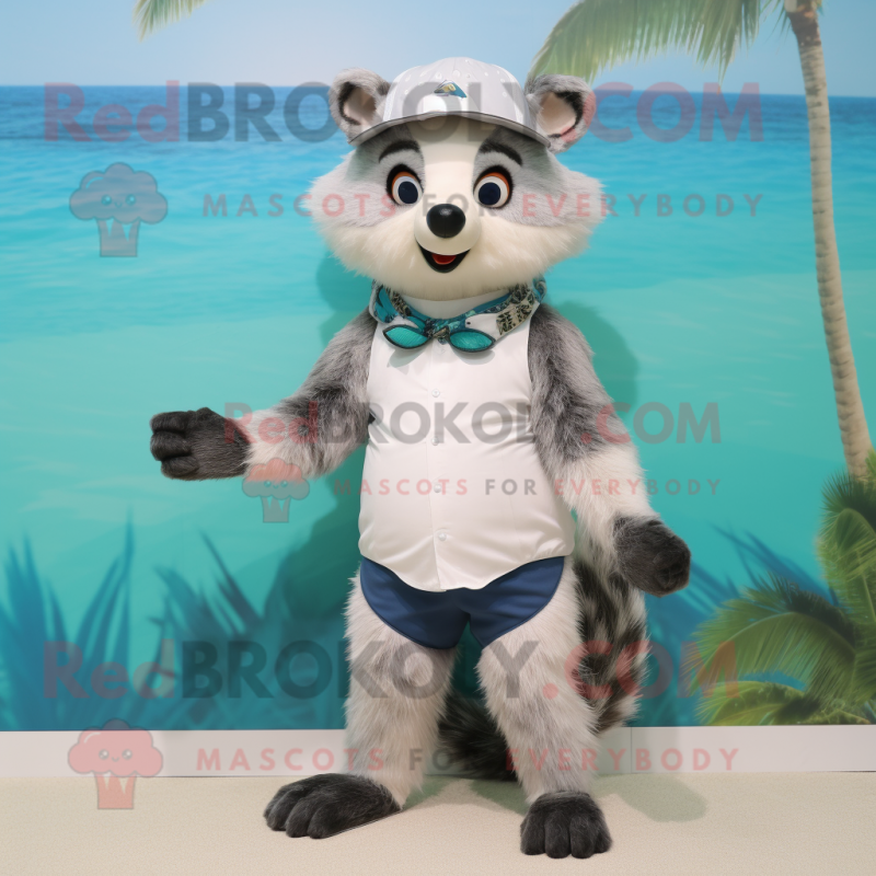 White Raccoon mascot costume character dressed with a Bikini and Hats White Raccoon mascot costume character dressed with a Bikini and Hats