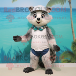 White Raccoon mascot costume character dressed with a Bikini and Hats