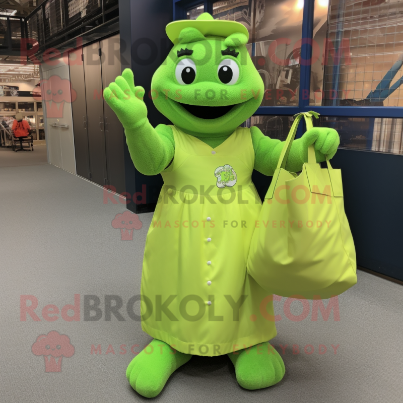 Lime Green Baseball Glove mascot costume character dressed with a A-Line Dress and Tote bags