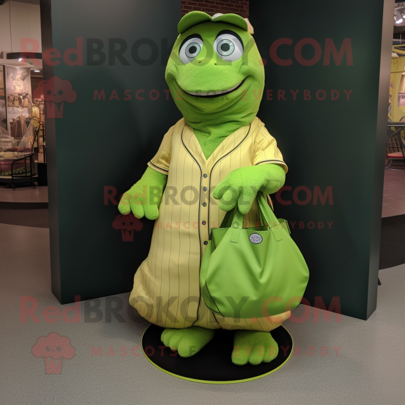 Lime Green Baseball Glove mascot costume character dressed with a A-Line Dress and Tote bags Lime Green Baseball Glove mascot costume character dressed with a A-Line Dress and Tote bags