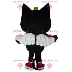 Black and pink cat mascot with wings and a crown -