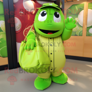 Lime Green Baseball Glove mascot costume character dressed with a A-Line Dress and Tote bags