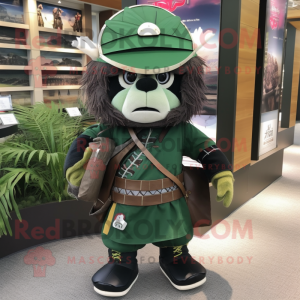 Forest Green Samurai mascot costume character dressed with a Polo Tee and Briefcases