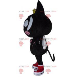 Mascote gato preto e rosa com asas e uma coroa - Redbrokoly.com