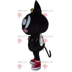 Black and pink cat mascot with wings and a crown -