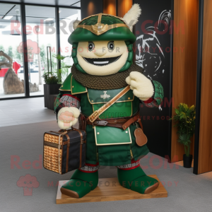 Forest Green Samurai mascot costume character dressed with a Polo Tee and Briefcases