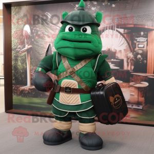 Forest Green Samurai mascot costume character dressed with a Polo Tee and Briefcases