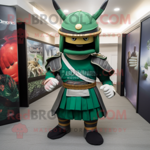 Forest Green Samurai mascot costume character dressed with a Polo Tee and Briefcases