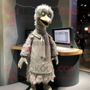 Gray Ostrich mascot costume character dressed with a Wrap Dress and Cufflinks