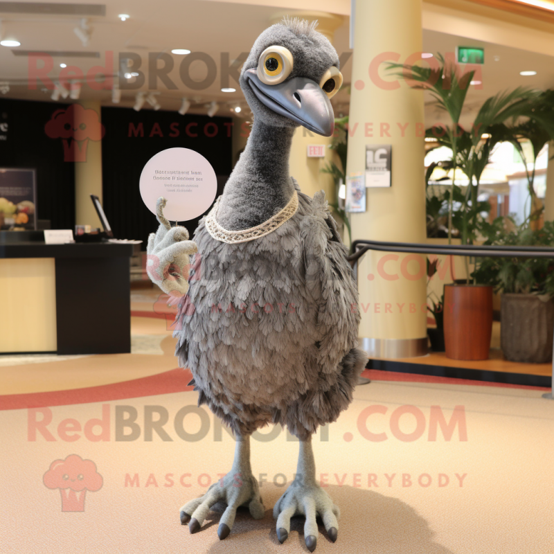 Gray Ostrich mascot costume character dressed with a Wrap Dress and Cufflinks