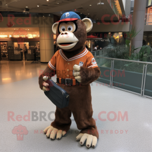 Rust Chimpanzee mascot costume character dressed with a Baseball Tee and Wallets
